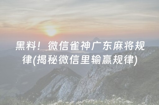 黑料！微信雀神广东麻将规律(揭秘微信里输赢规律)