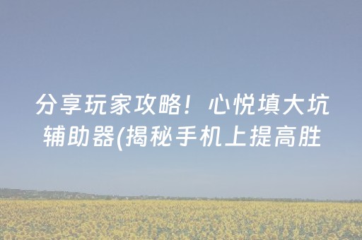 分享玩家攻略！心悦填大坑辅助器(揭秘手机上提高胜率)