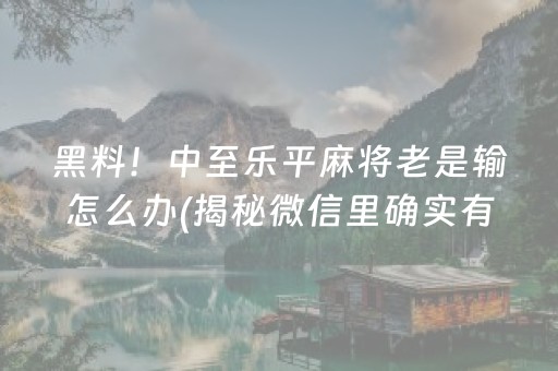 黑料！中至乐平麻将老是输怎么办(揭秘微信里确实有猫腻)