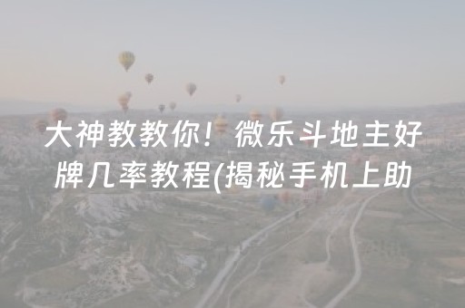 大神教教你！微乐斗地主好牌几率教程(揭秘手机上助赢神器购买)