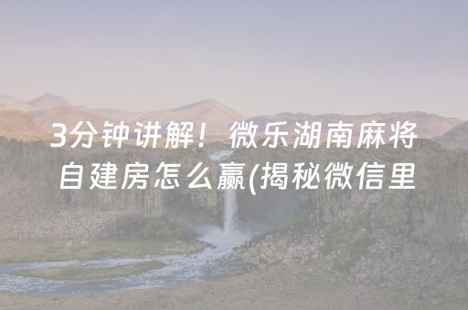 3分钟讲解！微乐湖南麻将自建房怎么赢(揭秘微信里胡牌神器)