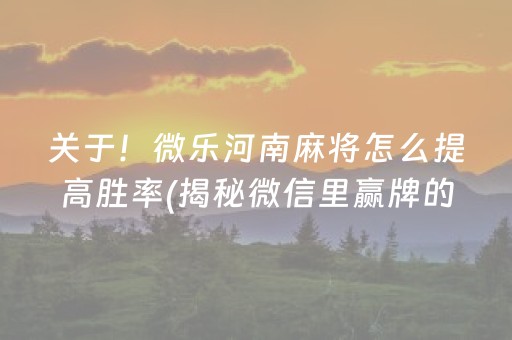 关于！微乐河南麻将怎么提高胜率(揭秘微信里赢牌的技巧)