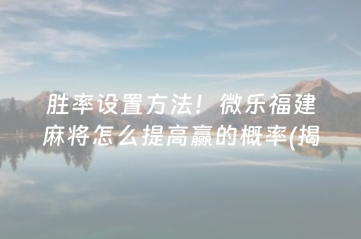 胜率设置方法！微乐福建麻将怎么提高赢的概率(揭秘小程序胜率到哪调)