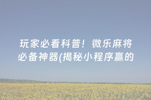玩家必看科普！微乐麻将必备神器(揭秘小程序赢的诀窍)