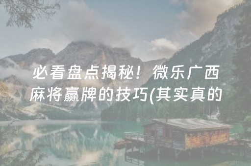 必看盘点揭秘！微乐广西麻将赢牌的技巧(其实真的确实有挂)