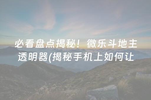 必看盘点揭秘！微乐斗地主透明器(揭秘手机上如何让牌变好)
