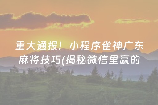 重大通报！小程序雀神广东麻将技巧(揭秘微信里赢的秘诀)