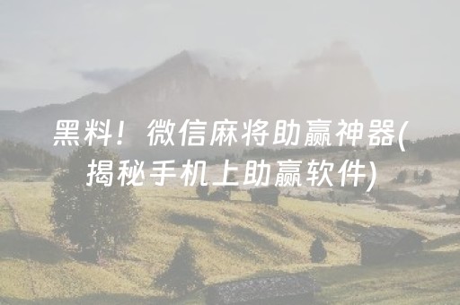 黑料！微信麻将助赢神器(揭秘手机上助赢软件)