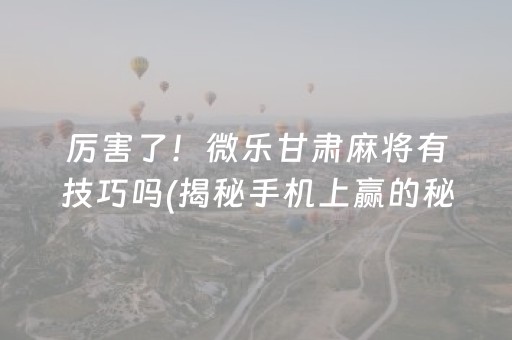 厉害了！微乐甘肃麻将有技巧吗(揭秘手机上赢的秘诀)