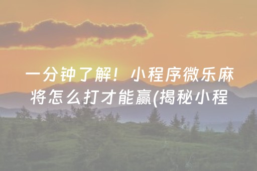 一分钟了解！小程序微乐麻将怎么打才能赢(揭秘小程序助赢神器购买)