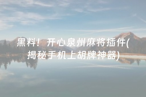 黑料！开心泉州麻将插件(揭秘手机上胡牌神器)