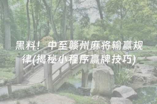 黑料！中至赣州麻将输赢规律(揭秘小程序赢牌技巧)