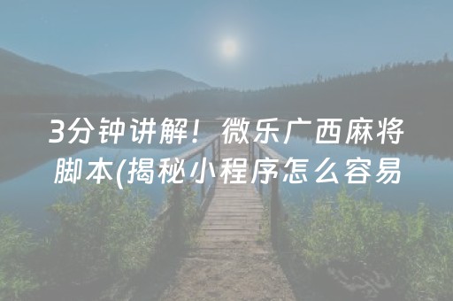 3分钟讲解！微乐广西麻将脚本(揭秘小程序怎么容易赢)