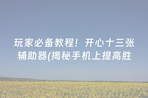 玩家必备教程！开心十三张辅助器(揭秘手机上提高胜率)