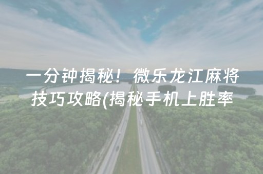 一分钟揭秘！微乐龙江麻将技巧攻略(揭秘手机上胜率到哪调)