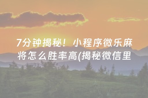 7分钟揭秘！小程序微乐麻将怎么胜率高(揭秘微信里助手软件)