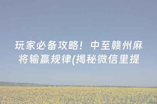 玩家必备攻略！中至赣州麻将输赢规律(揭秘微信里提高胜率)