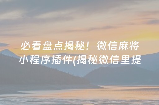 必看盘点揭秘！微信麻将小程序插件(揭秘微信里提高赢的概率)