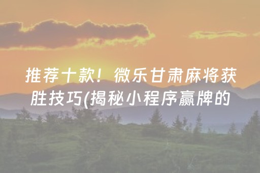 推荐十款！微乐甘肃麻将获胜技巧(揭秘小程序赢牌的技巧)