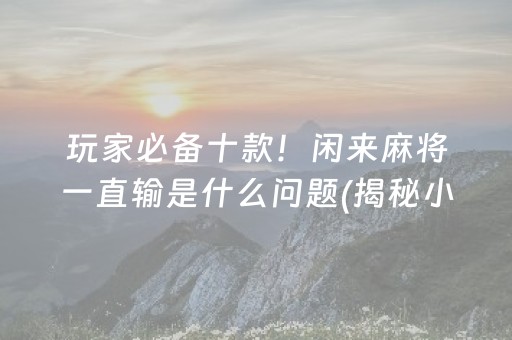 玩家必备十款！闲来麻将一直输是什么问题(揭秘小程序辅牌器)
