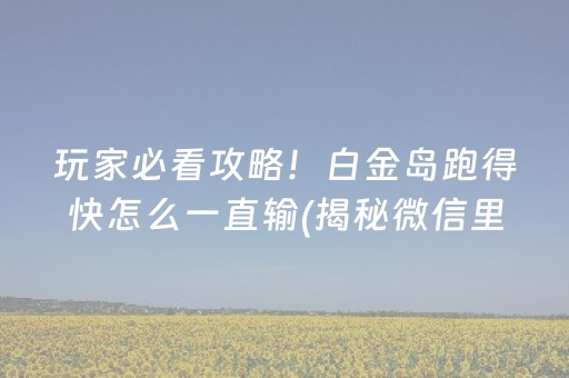 玩家必看攻略！白金岛跑得快怎么一直输(揭秘微信里胡牌神器)