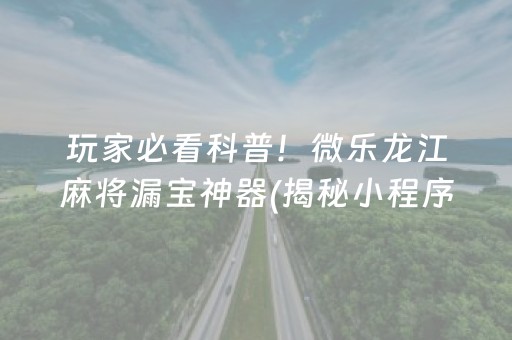 玩家必看科普！微乐龙江麻将漏宝神器(揭秘小程序专用神器)