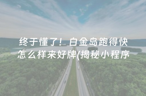 终于懂了！白金岛跑得快怎么样来好牌(揭秘小程序攻略插件)