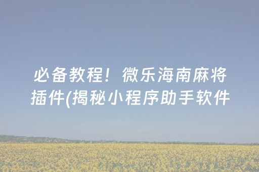 必备教程！微乐海南麻将插件(揭秘小程序助手软件)