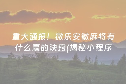 重大通报！微乐安徽麻将有什么赢的诀窍(揭秘小程序确实有猫腻)