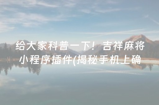 给大家科普一下！吉祥麻将小程序插件(揭秘手机上确实有猫腻)