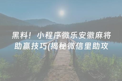 黑料！小程序微乐安徽麻将助赢技巧(揭秘微信里助攻神器)