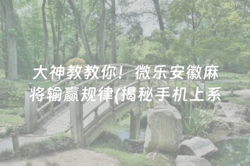 大神教教你！微乐安徽麻将输赢规律(揭秘手机上系统发好牌)