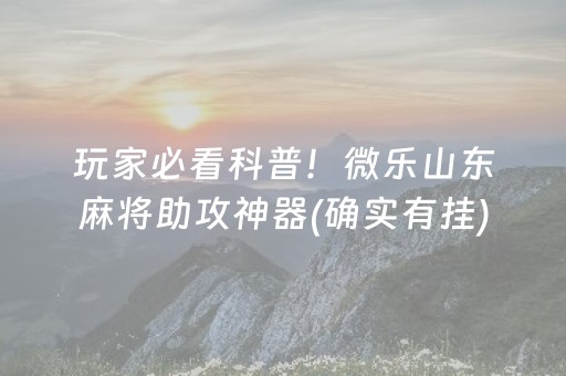 玩家必看科普！微乐山东麻将助攻神器(确实有挂)