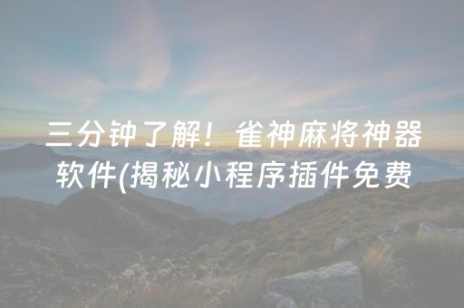 三分钟了解！雀神麻将神器软件(揭秘小程序插件免费)