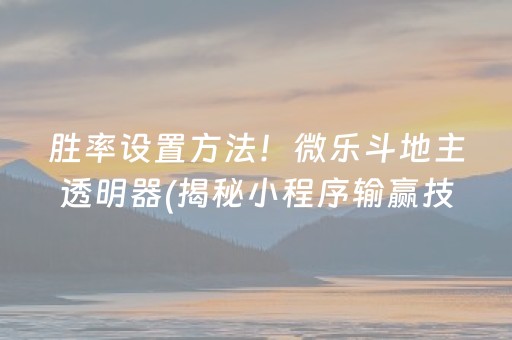 胜率设置方法！微乐斗地主透明器(揭秘小程序输赢技巧)