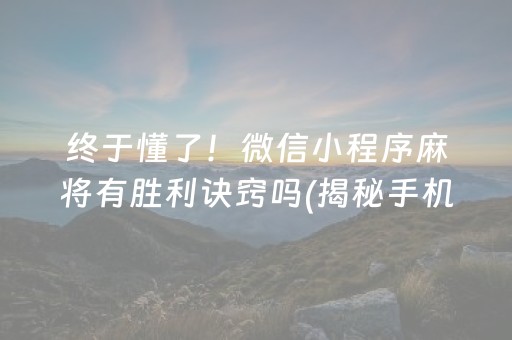 终于懂了！微信小程序麻将有胜利诀窍吗(揭秘手机上插件下载)