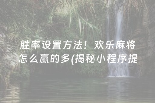胜率设置方法！欢乐麻将怎么赢的多(揭秘小程序提高胜率)