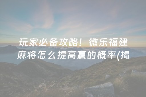 玩家必备攻略！微乐福建麻将怎么提高赢的概率(揭秘手机上助攻神器)