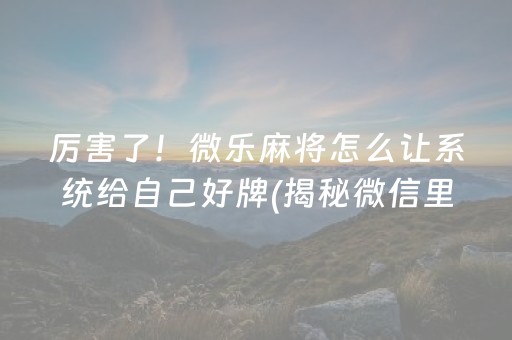 厉害了！微乐麻将怎么让系统给自己好牌(揭秘微信里赢牌技巧)