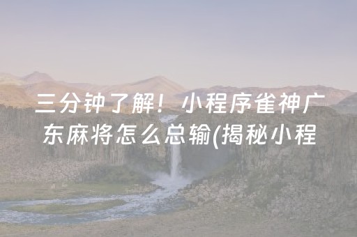 三分钟了解！小程序雀神广东麻将怎么总输(揭秘小程序怎么容易赢)