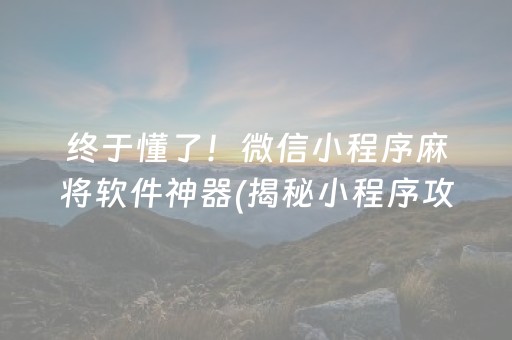 终于懂了！微信小程序麻将软件神器(揭秘小程序攻略插件)