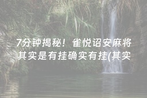 7分钟揭秘！雀悦诏安麻将其实是有挂确实有挂(其实确实有挂)