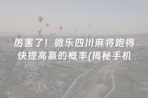 厉害了！微乐四川麻将跑得快提高赢的概率(揭秘手机上攻略插件)
