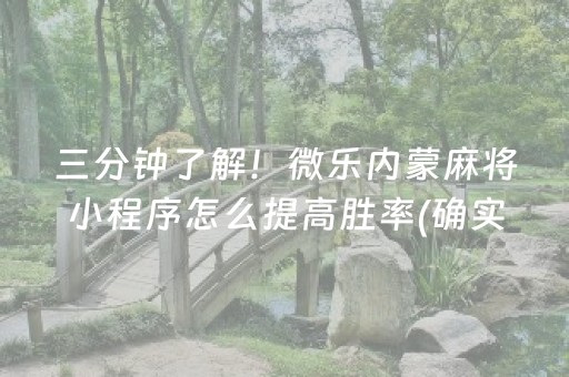 三分钟了解！微乐内蒙麻将小程序怎么提高胜率(确实有挂吗)
