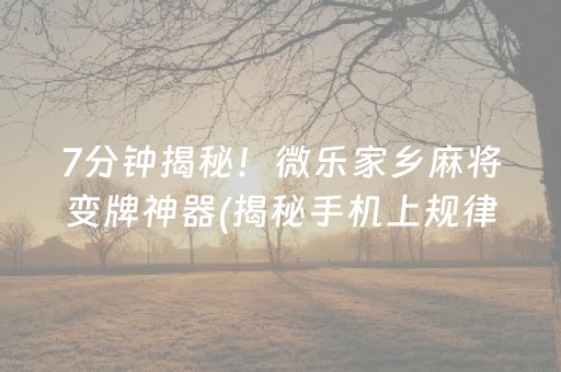 7分钟揭秘！微乐家乡麻将变牌神器(揭秘手机上规律攻略)