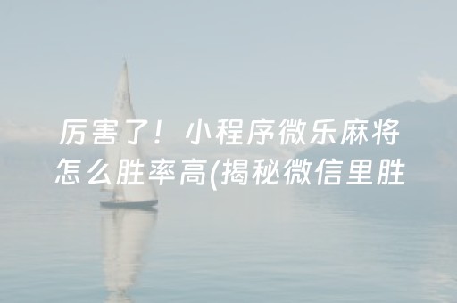 厉害了！小程序微乐麻将怎么胜率高(揭秘微信里胜率到哪调)