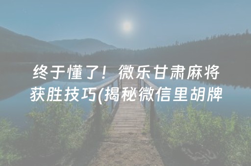 终于懂了！微乐甘肃麻将获胜技巧(揭秘微信里胡牌技巧)