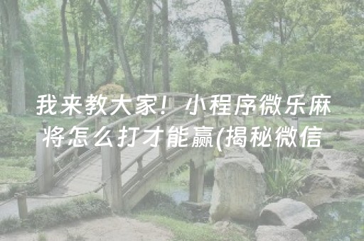 我来教大家！小程序微乐麻将怎么打才能赢(揭秘微信里插件免费)