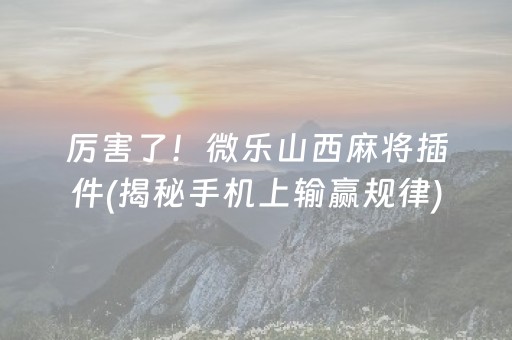 厉害了！微乐山西麻将插件(揭秘手机上输赢规律)