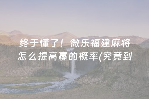 终于懂了！微乐福建麻将怎么提高赢的概率(究竟到底有挂吗)